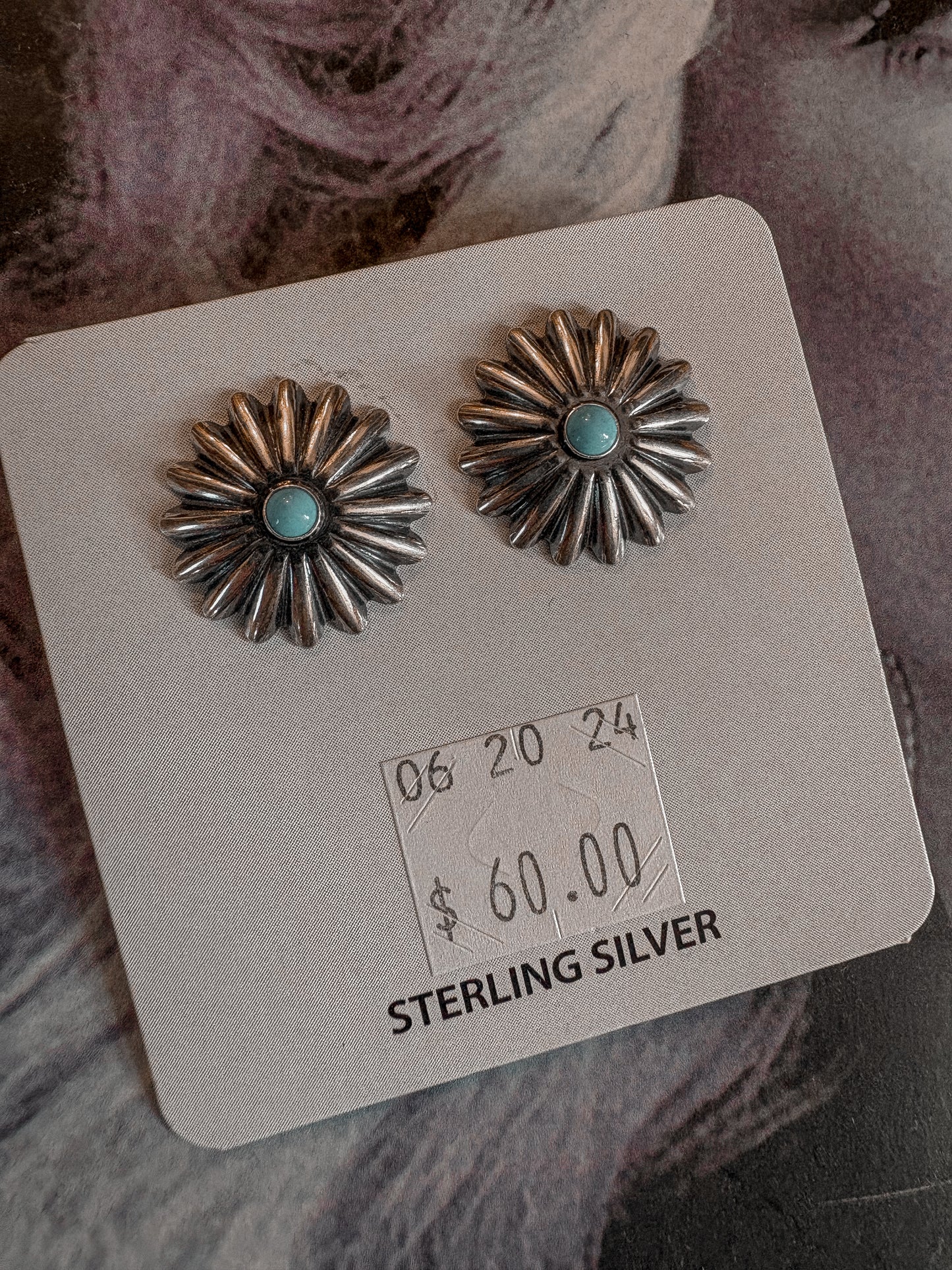 Sterling and Turquoise Flower Concho Studs