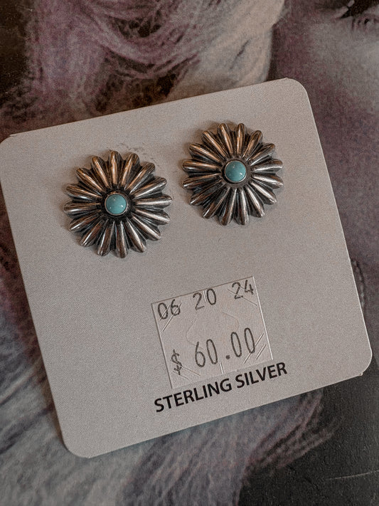 Sterling and Turquoise Flower Concho Studs