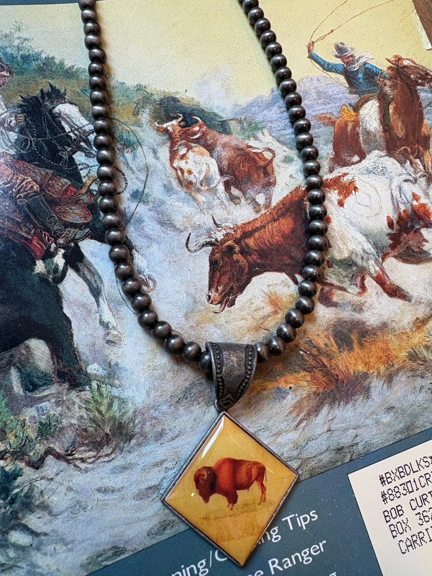 Buffalo Pendant & Pearls *Silver