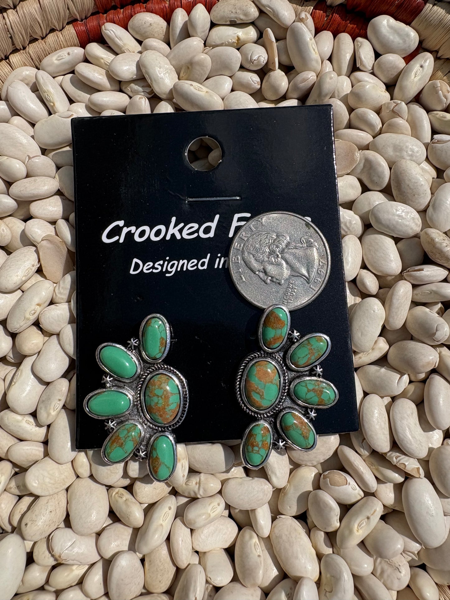 Half Cluster Turquoise Studs *Green