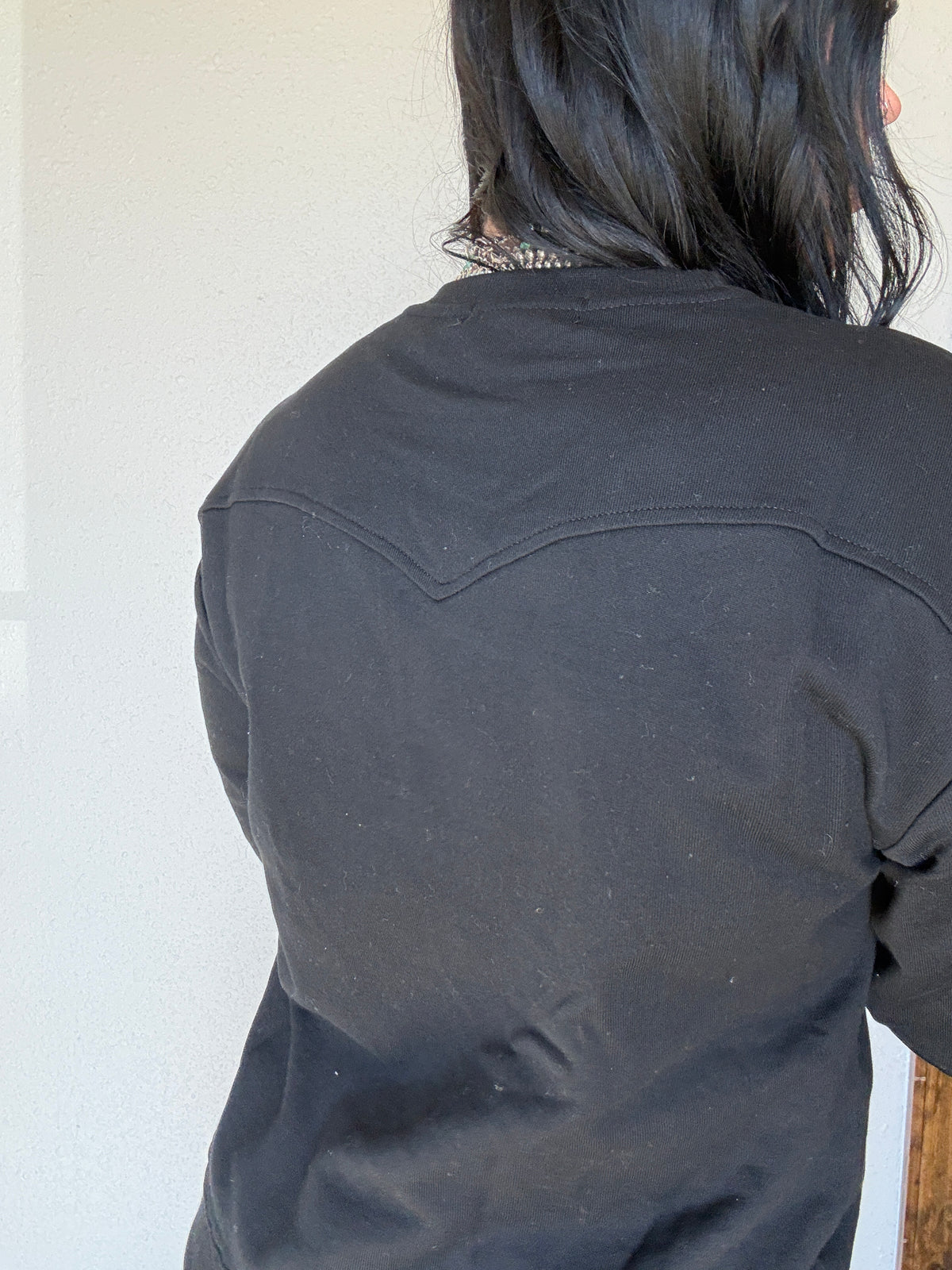 Embroidered Denim Front Pocket Crewneck