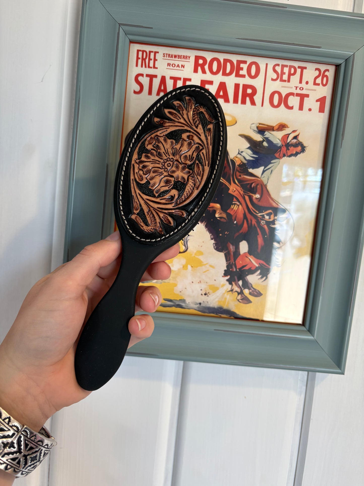 Peonie Prairie Hair Brush: Hand-Tooled