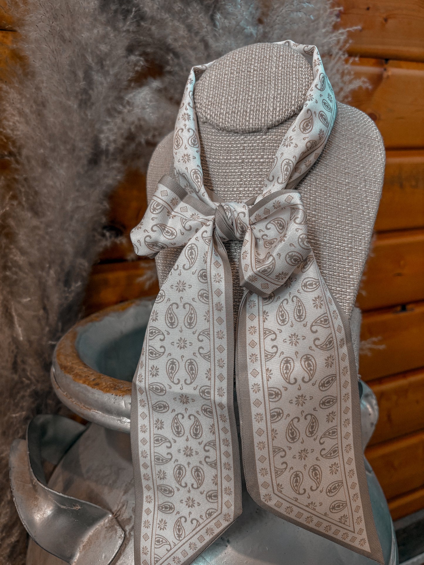 Grey Paisley Twilly