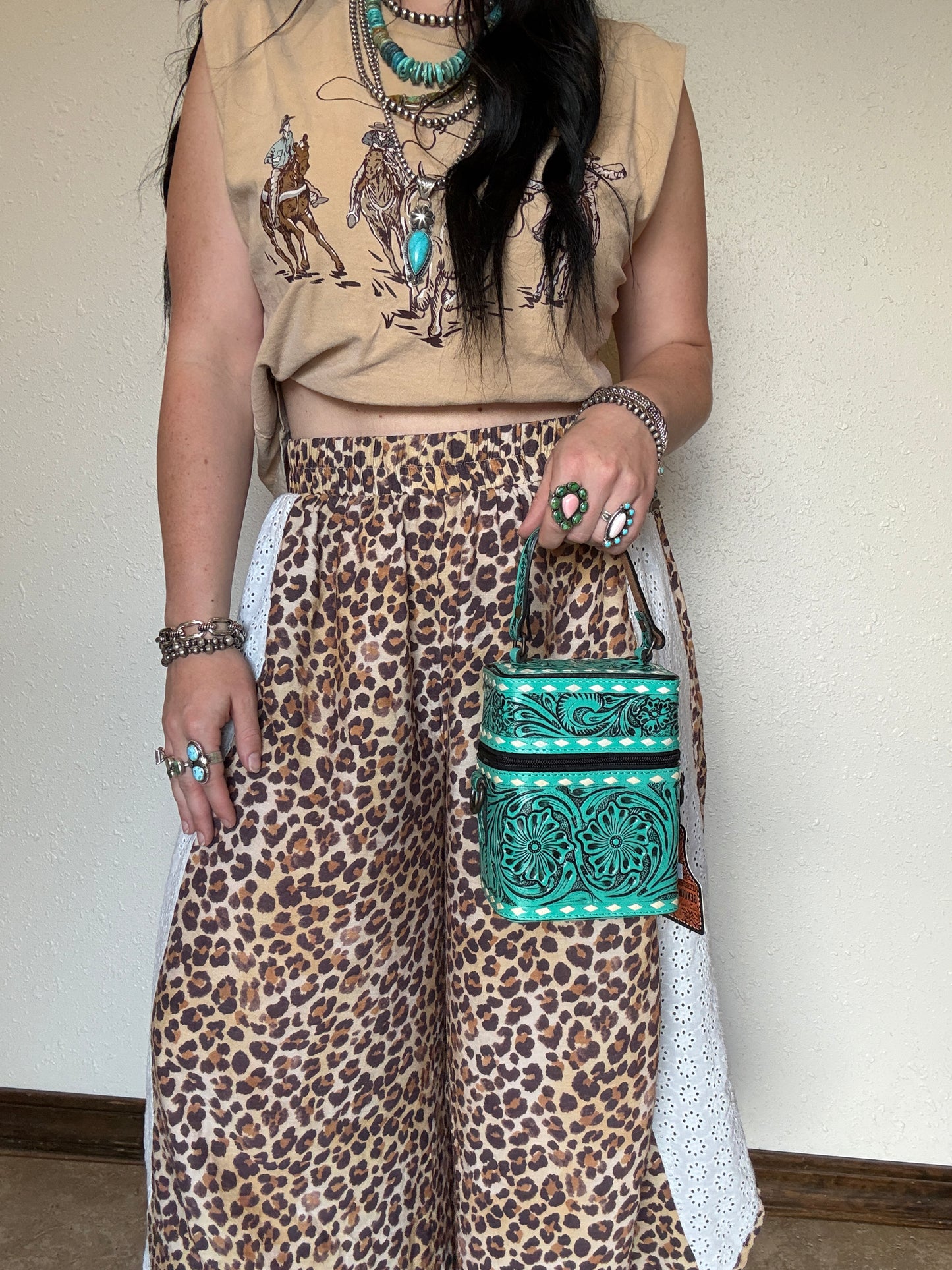 Tooled Leather Box Purse *Teal