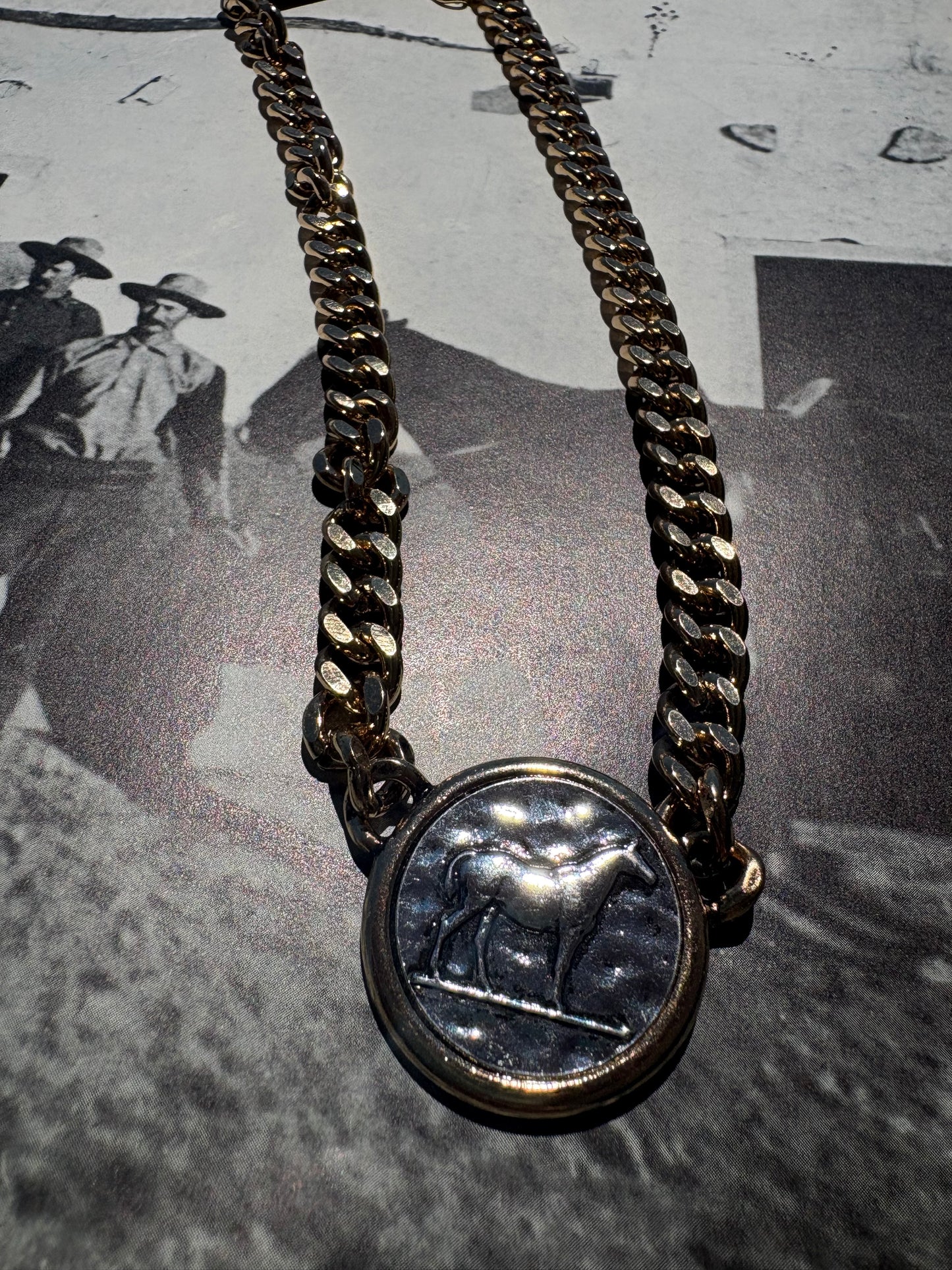 Western Two Tone Horse Coin Chain Necklace