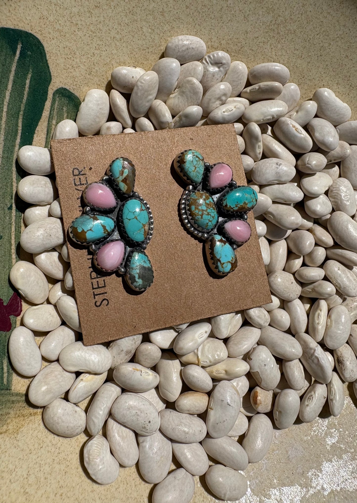 Large Mine 8 & Pink Conch Half Cluster Earrings