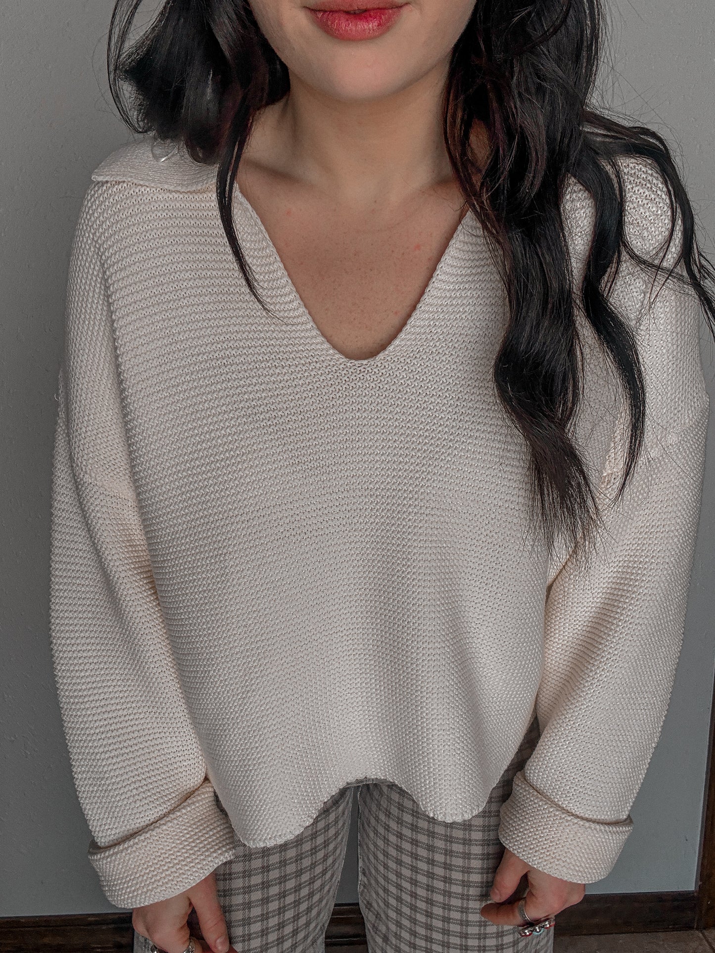 Cream V Neck Knit