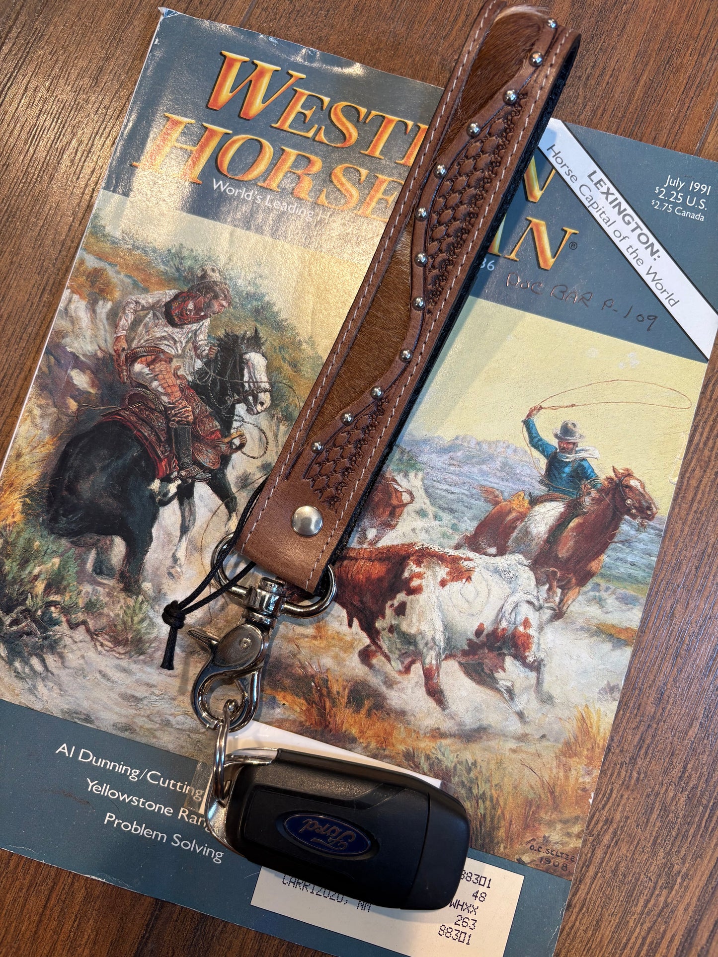Bronco Wave Handtooled Leather Keyfob