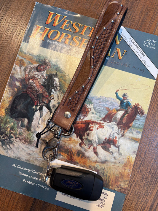 Bronco Wave Handtooled Leather Keyfob