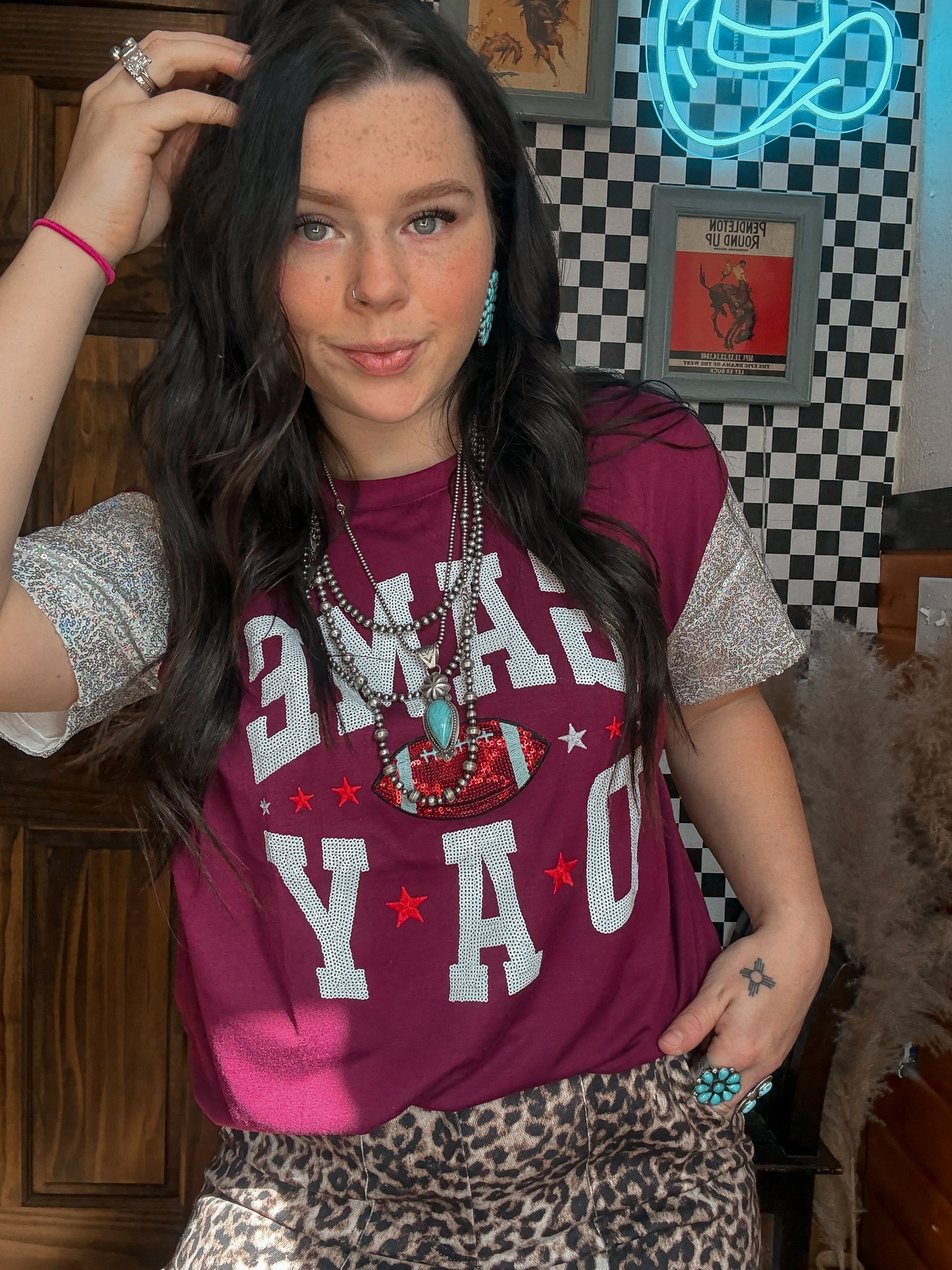 Maroon Sequins Game Day Tee