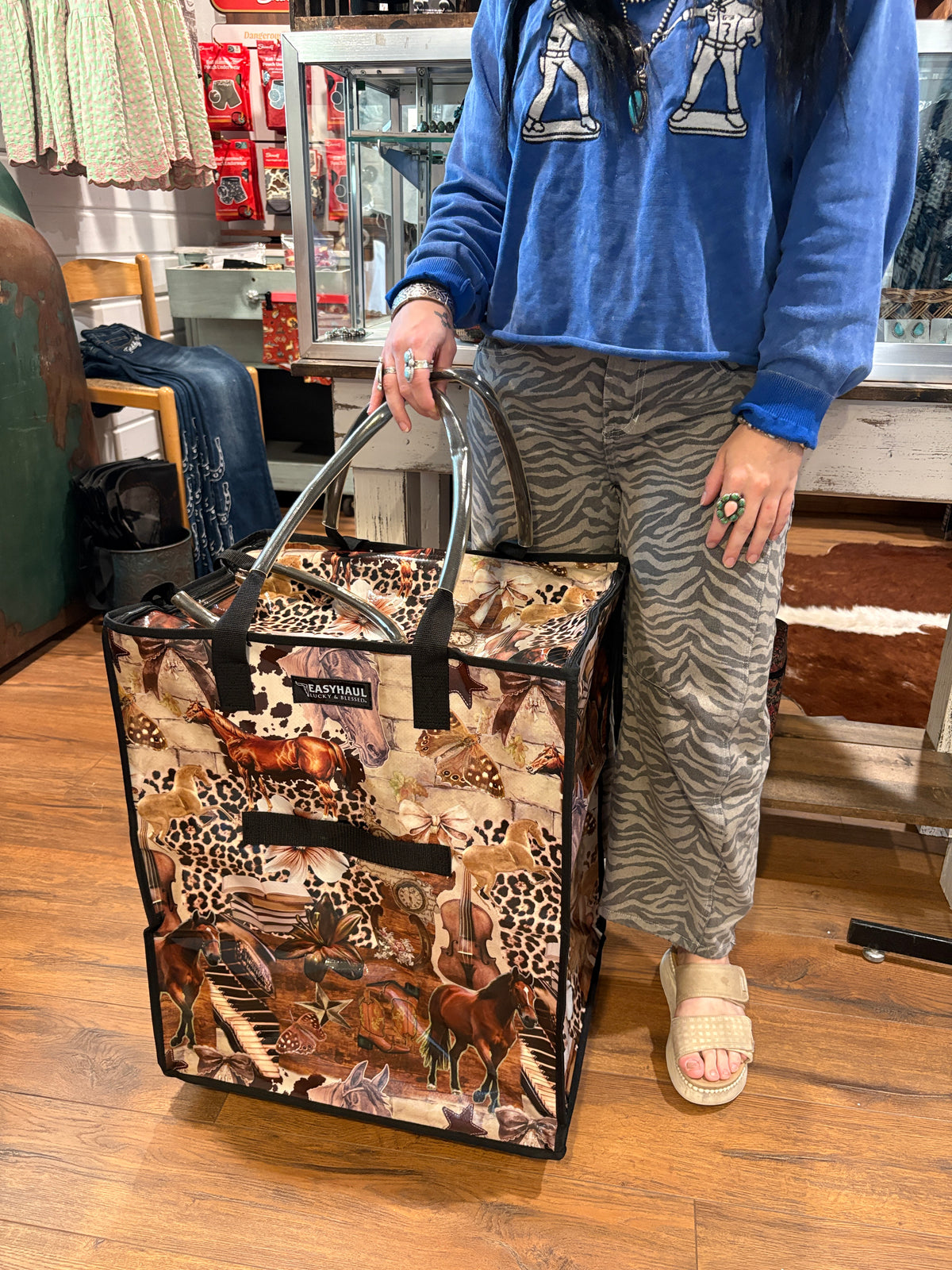 Large Western Collage Rolling Bag