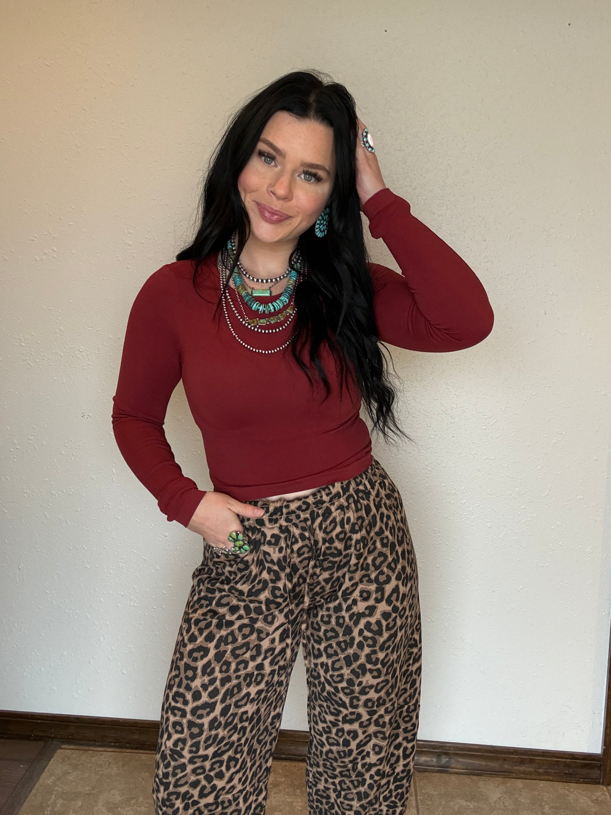 Long Sleeve Crew Neck Rib Seamless Top *Wine