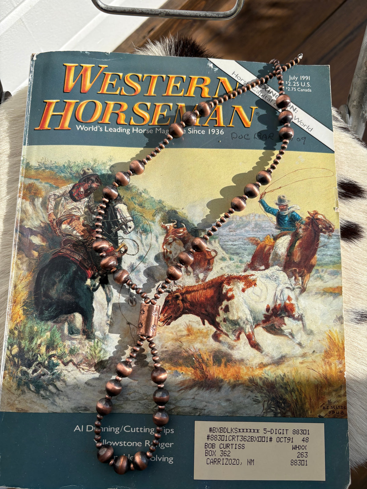 Copper Barrel Bead Lariat Necklace