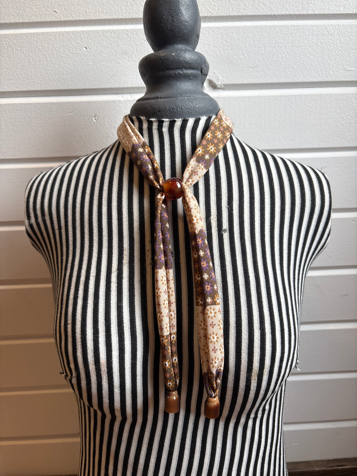 Cream & Brown Beaded Twilly