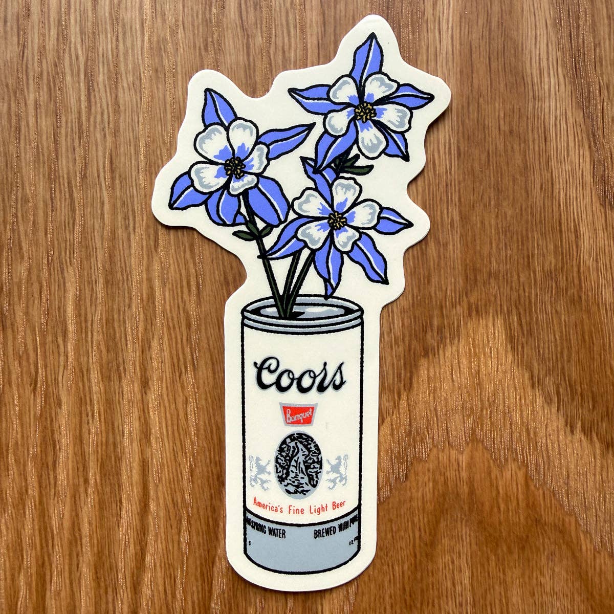 Blue Columbine Beer Can - 4 Inch Matte Vinyl Sticker