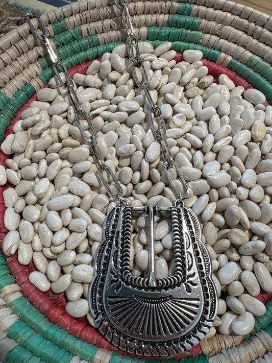 Large Belt Buckle Pendant Necklace