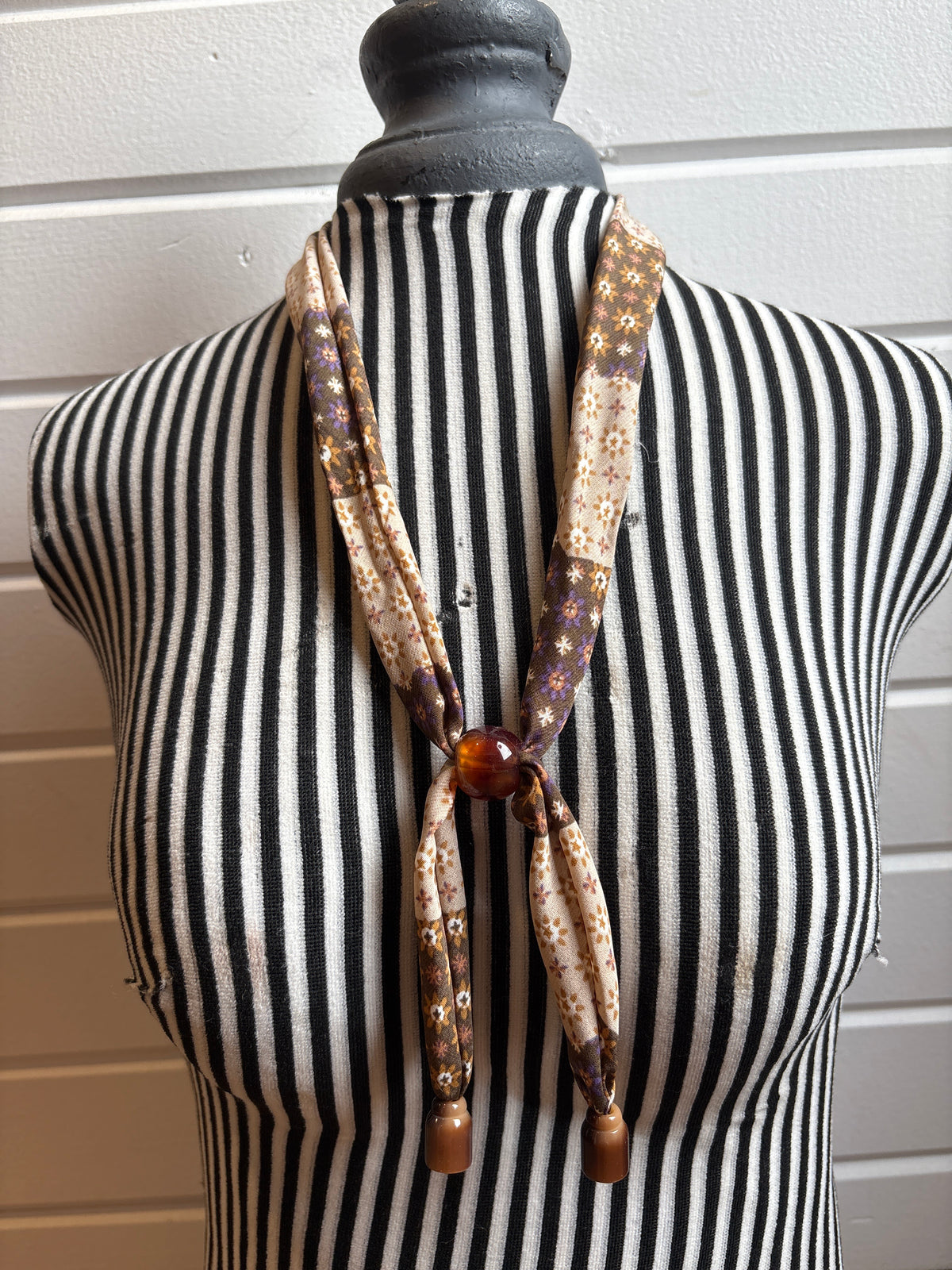 Cream & Brown Beaded Twilly