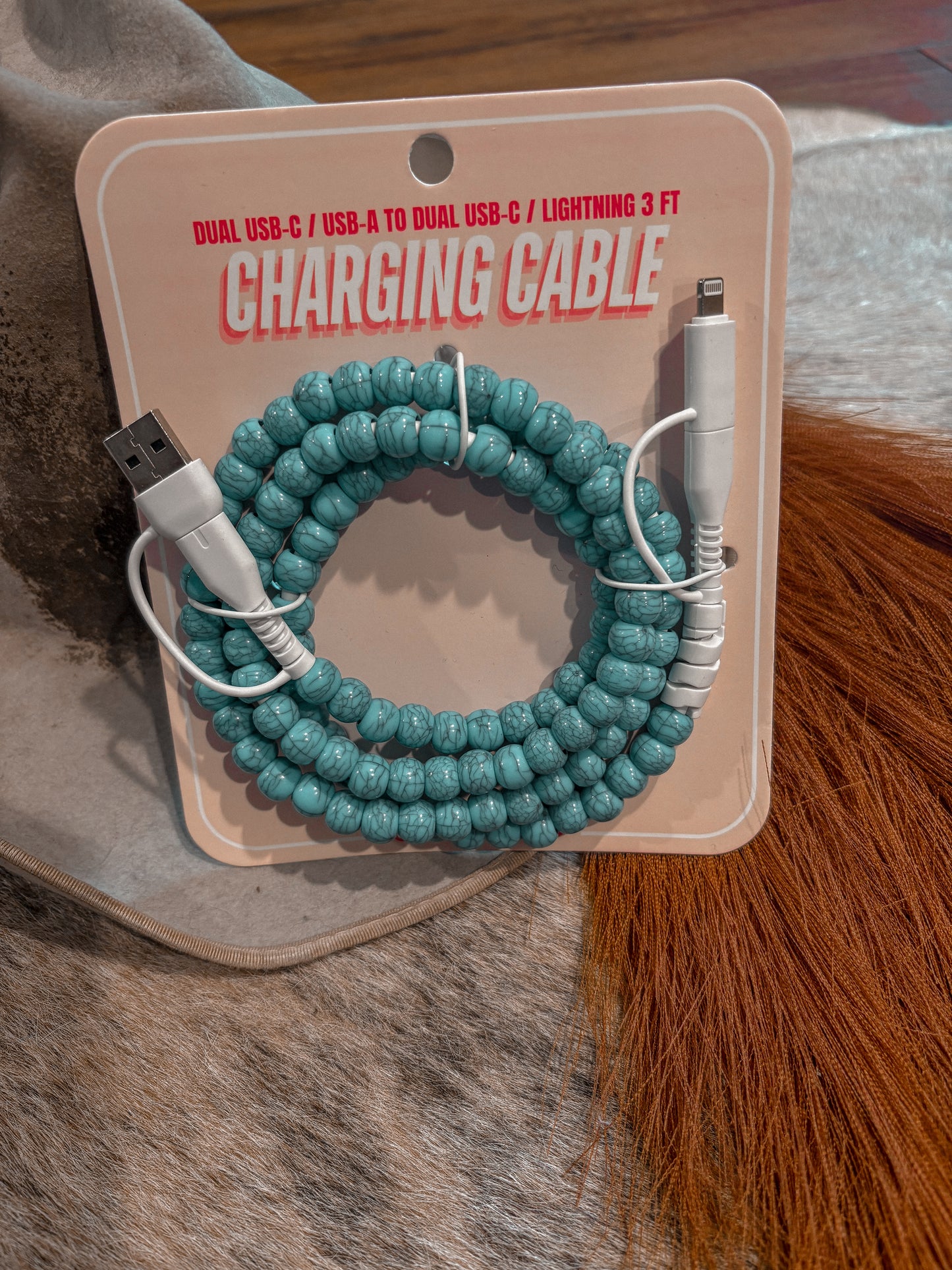 Dual Beaded Phone Charger *Turquoise