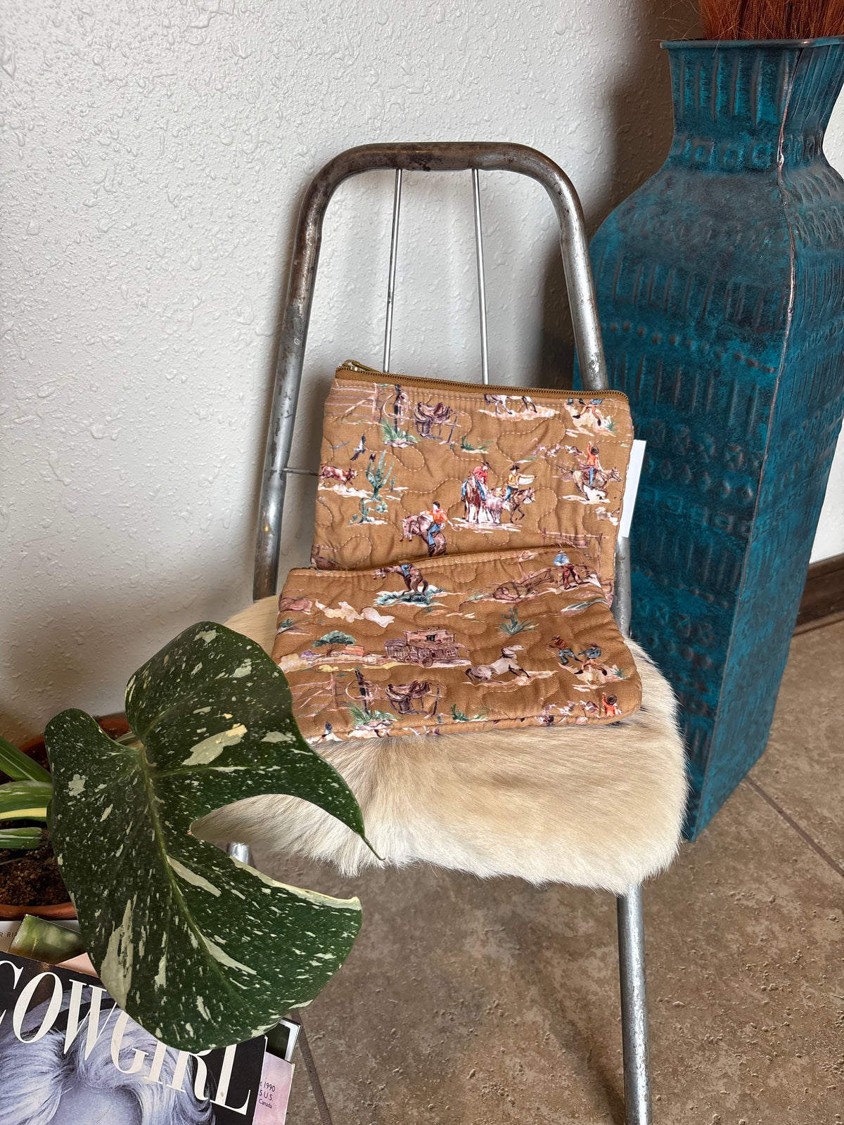 Retro Cowboy Gold Makeup Bag
