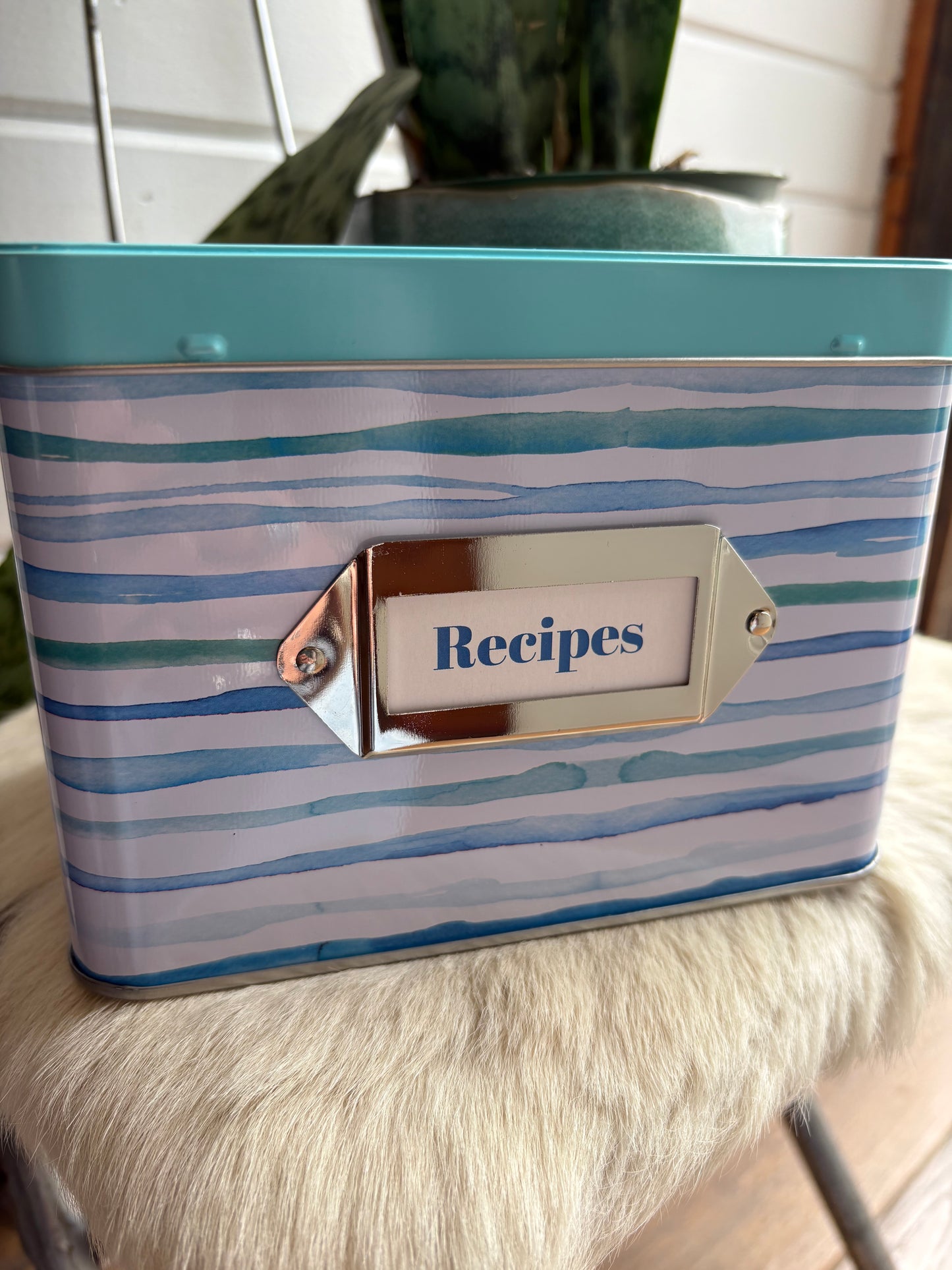 Blue Stripe Recipe Tin & Cards