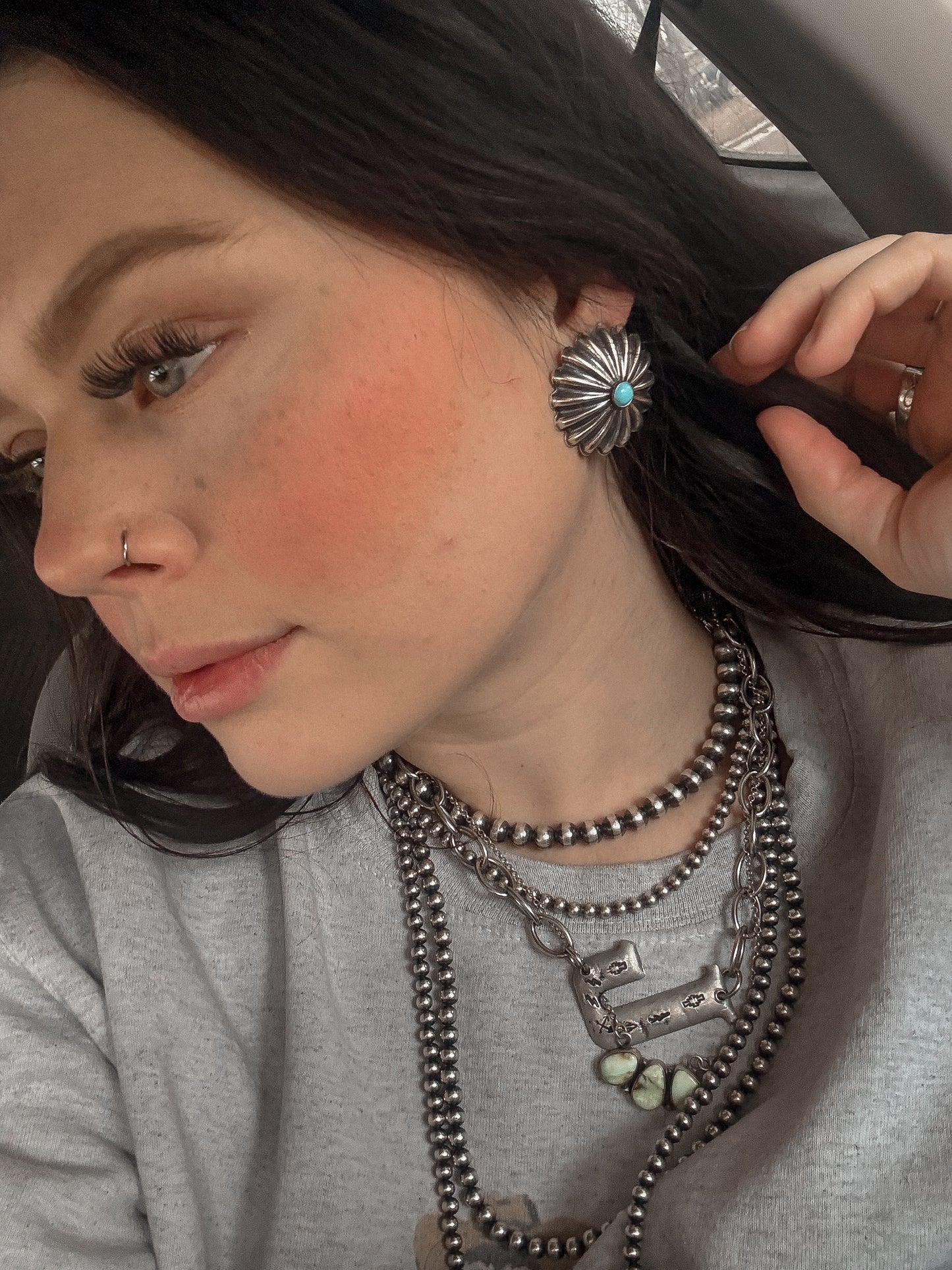 Large Cluster Concho Earrings with Turquoise