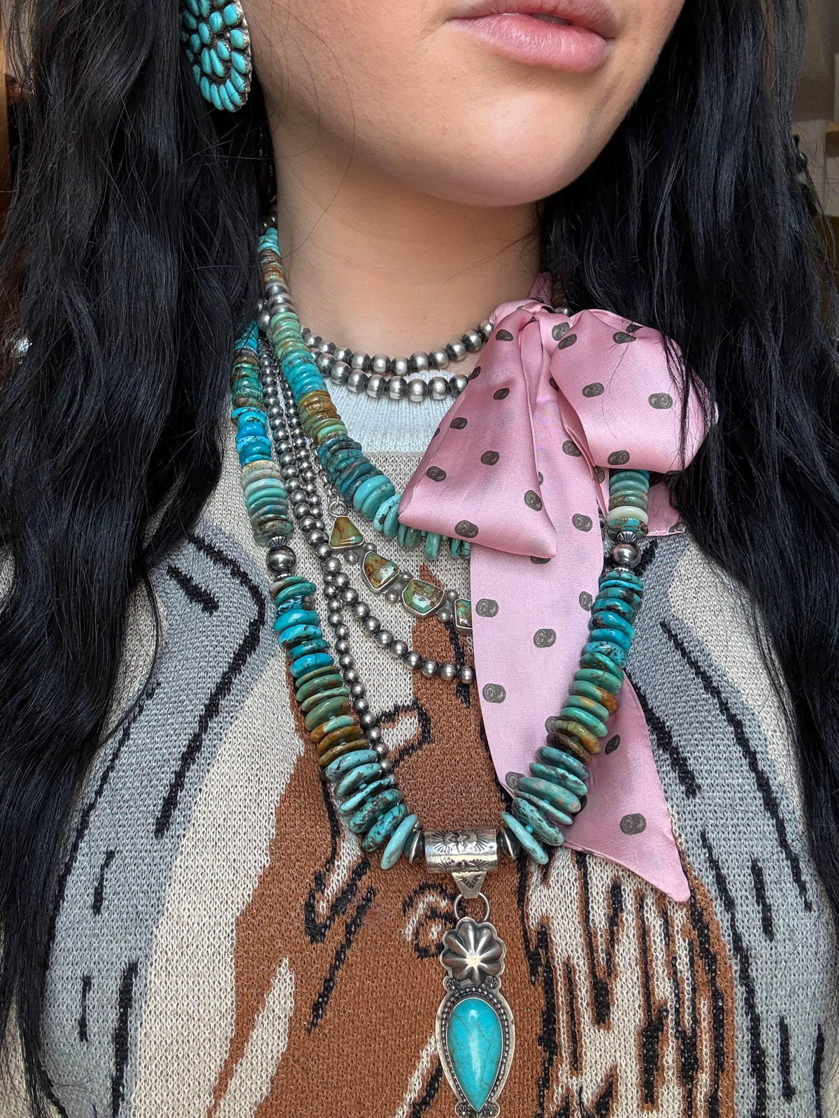 Kimberly Tom Turquoise and Barrel Bead Necklace