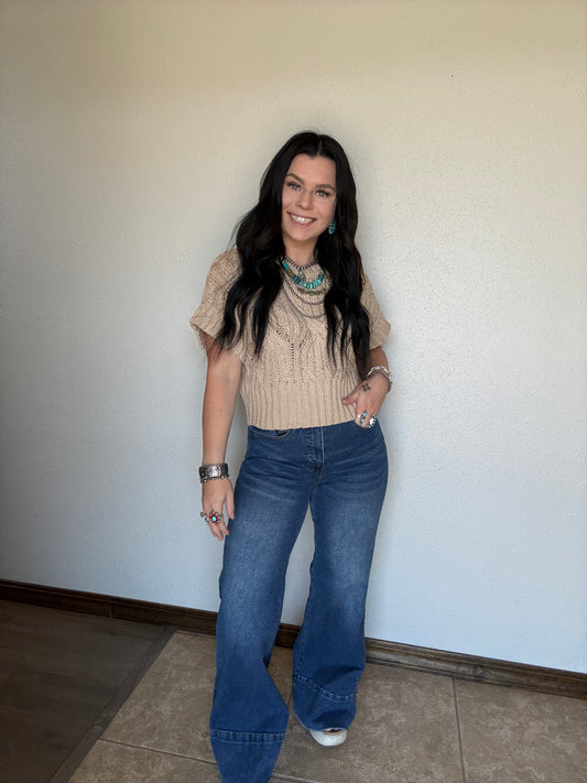 DARK WASH HIGH RISE TROUSER JEANS