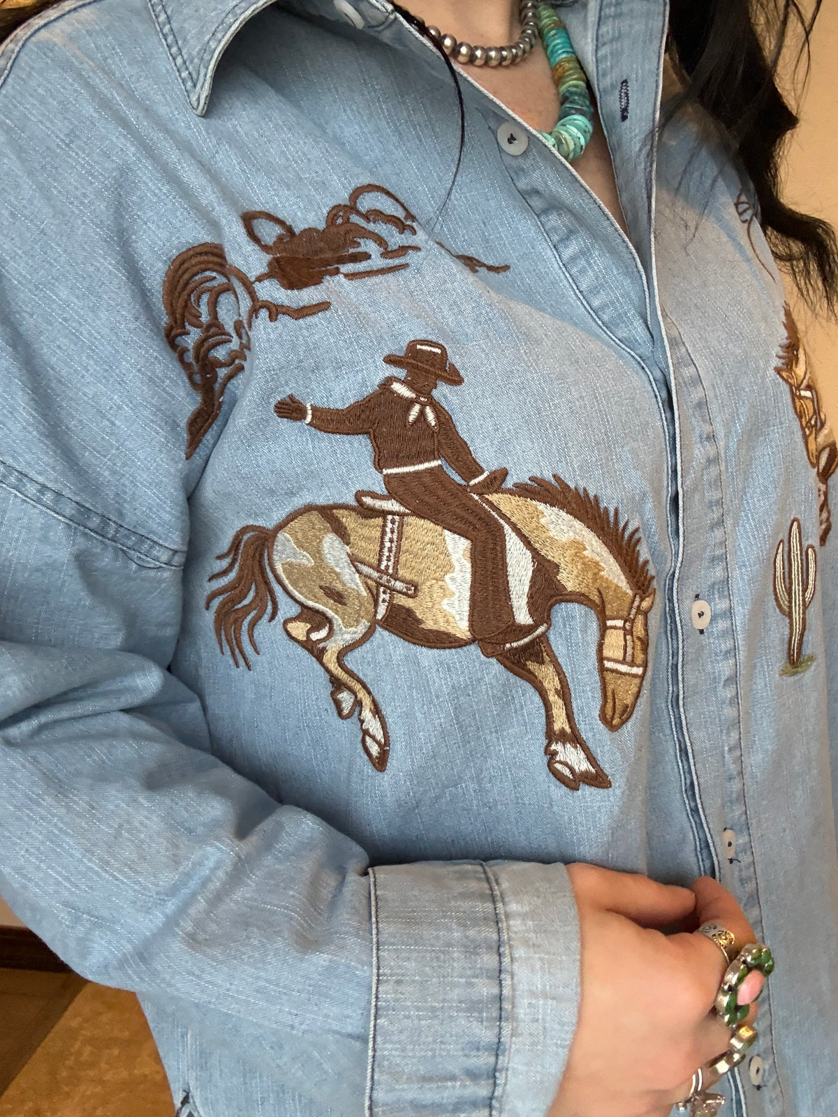 Blu Cowboy Embroidered Denim Top