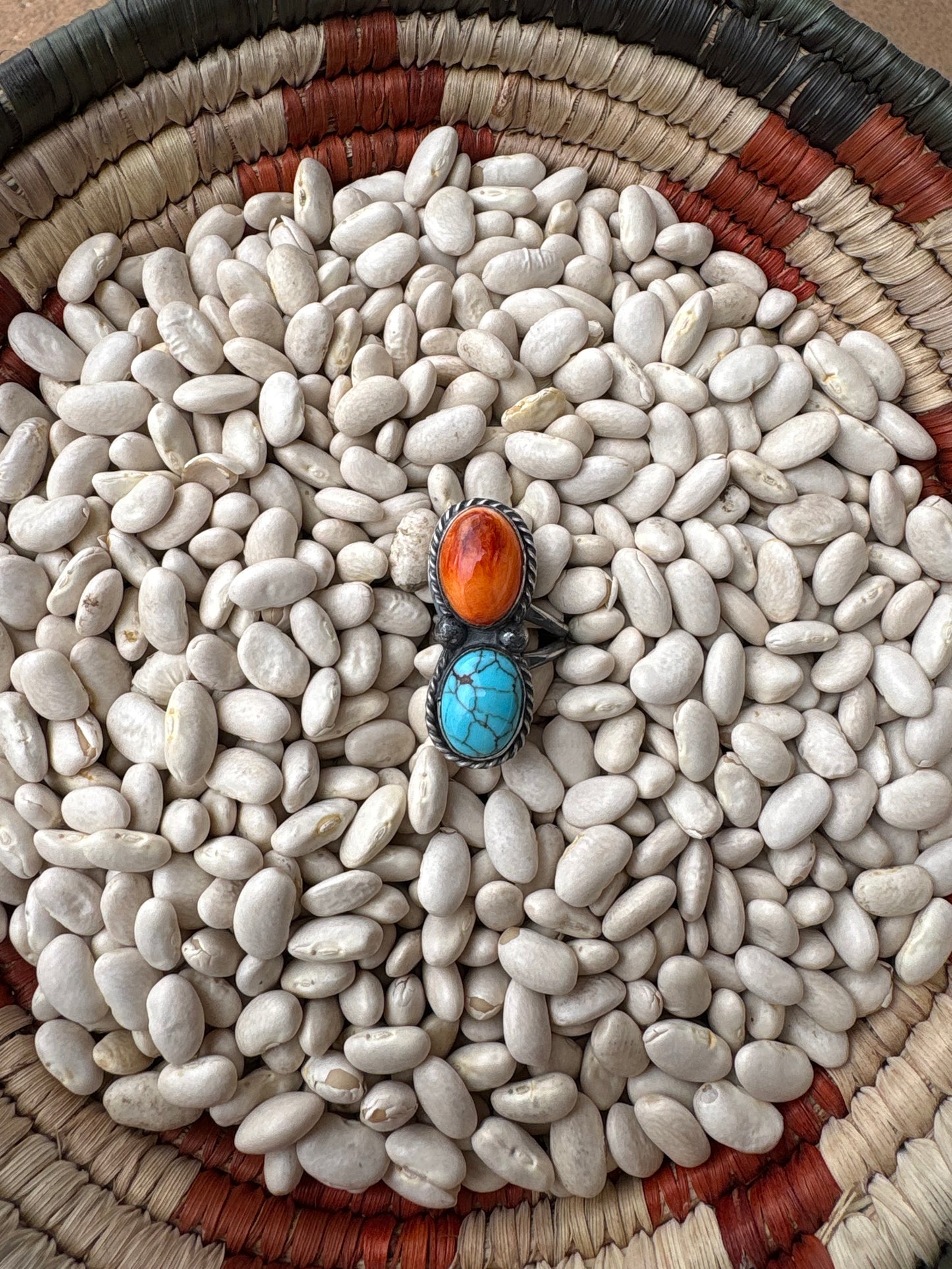 BJA Native Made Orange Spiny & Turquoise Ring•• Adjustable