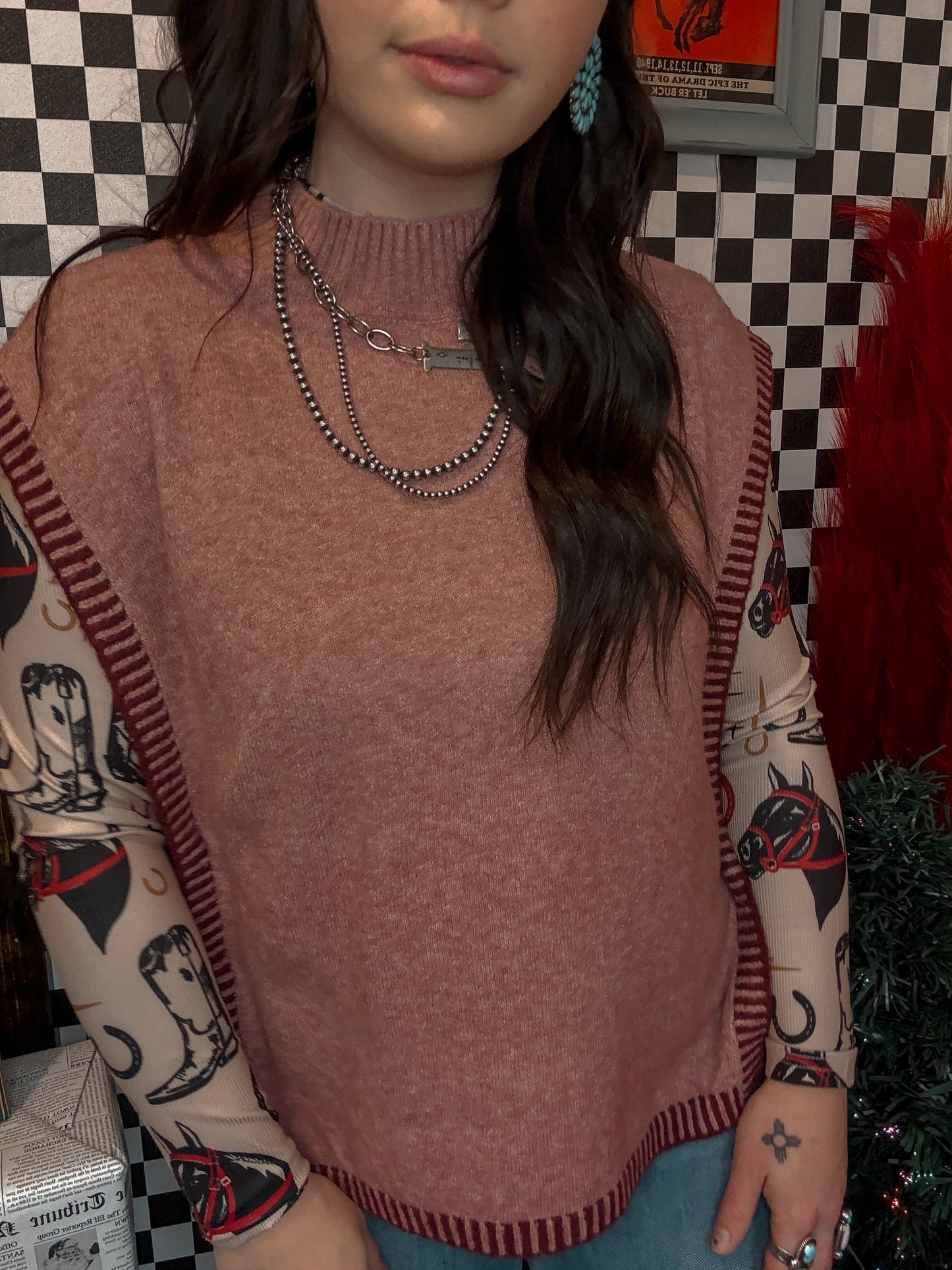 Red Side Tie Sleeveless Sweater