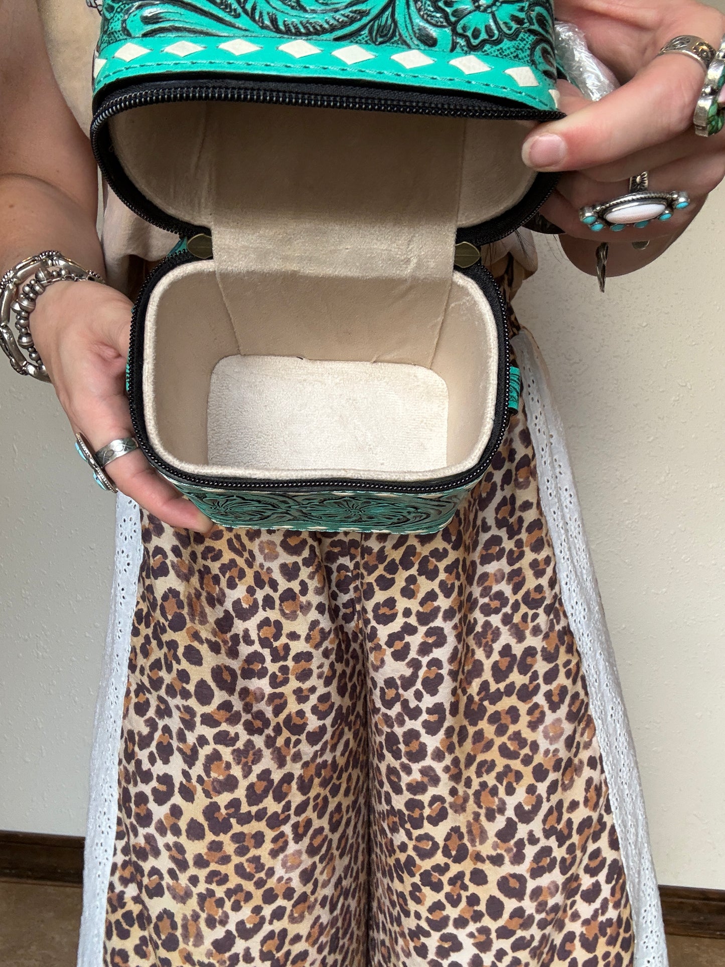Tooled Leather Box Purse *Teal