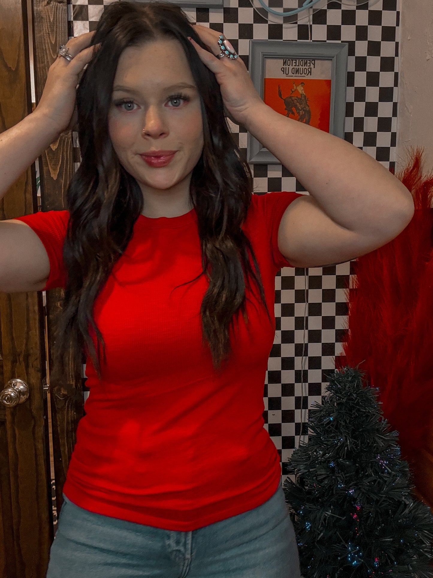 Red Basic Ribbed Tee