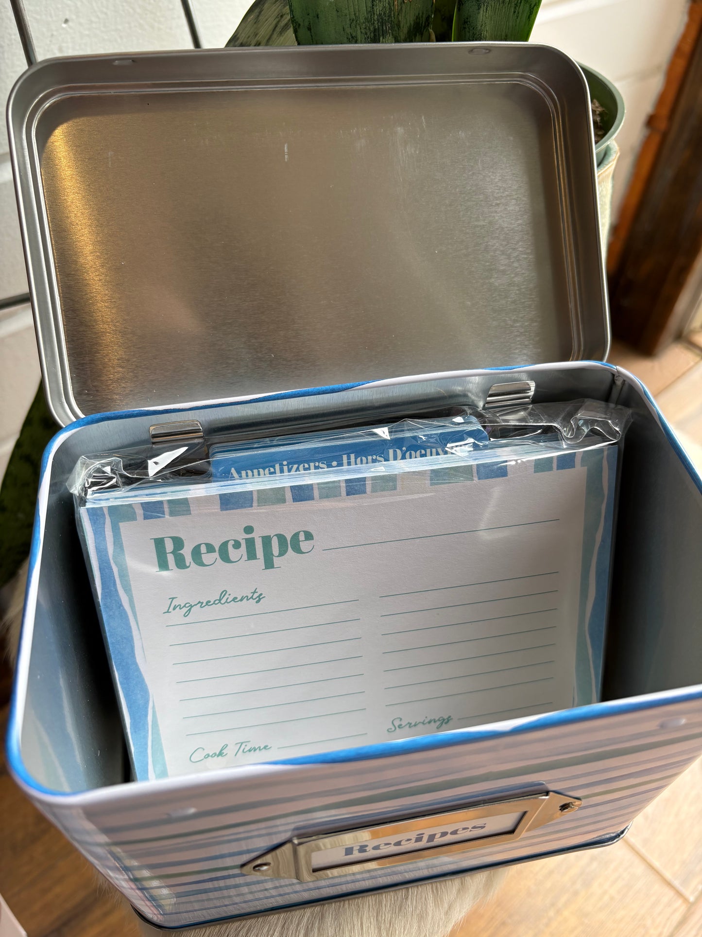 Blue Stripe Recipe Tin & Cards