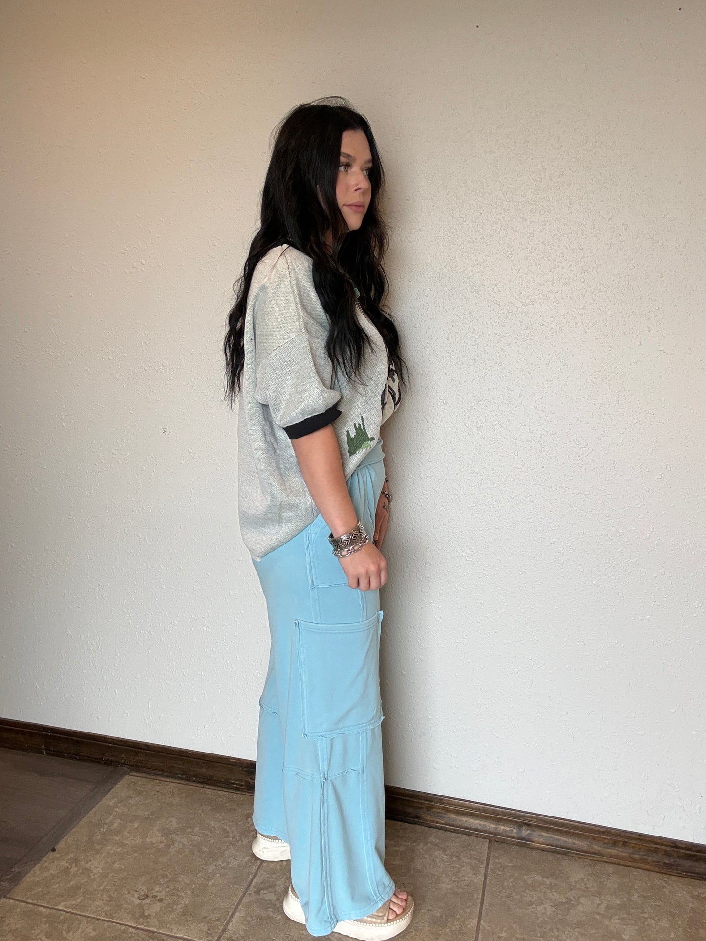 Mineral Wash Wide Leg Cargo Sweatpants