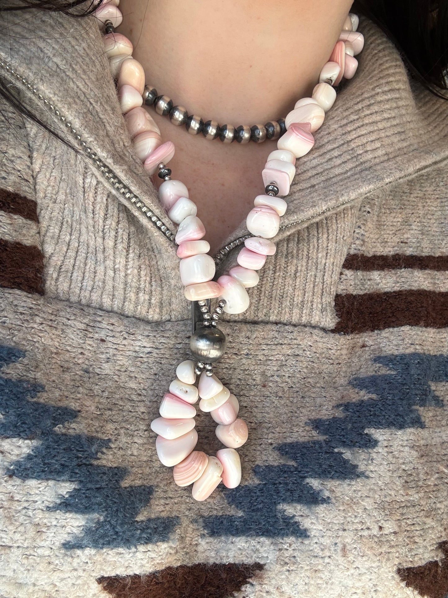Pink Conch Lariat Necklace
