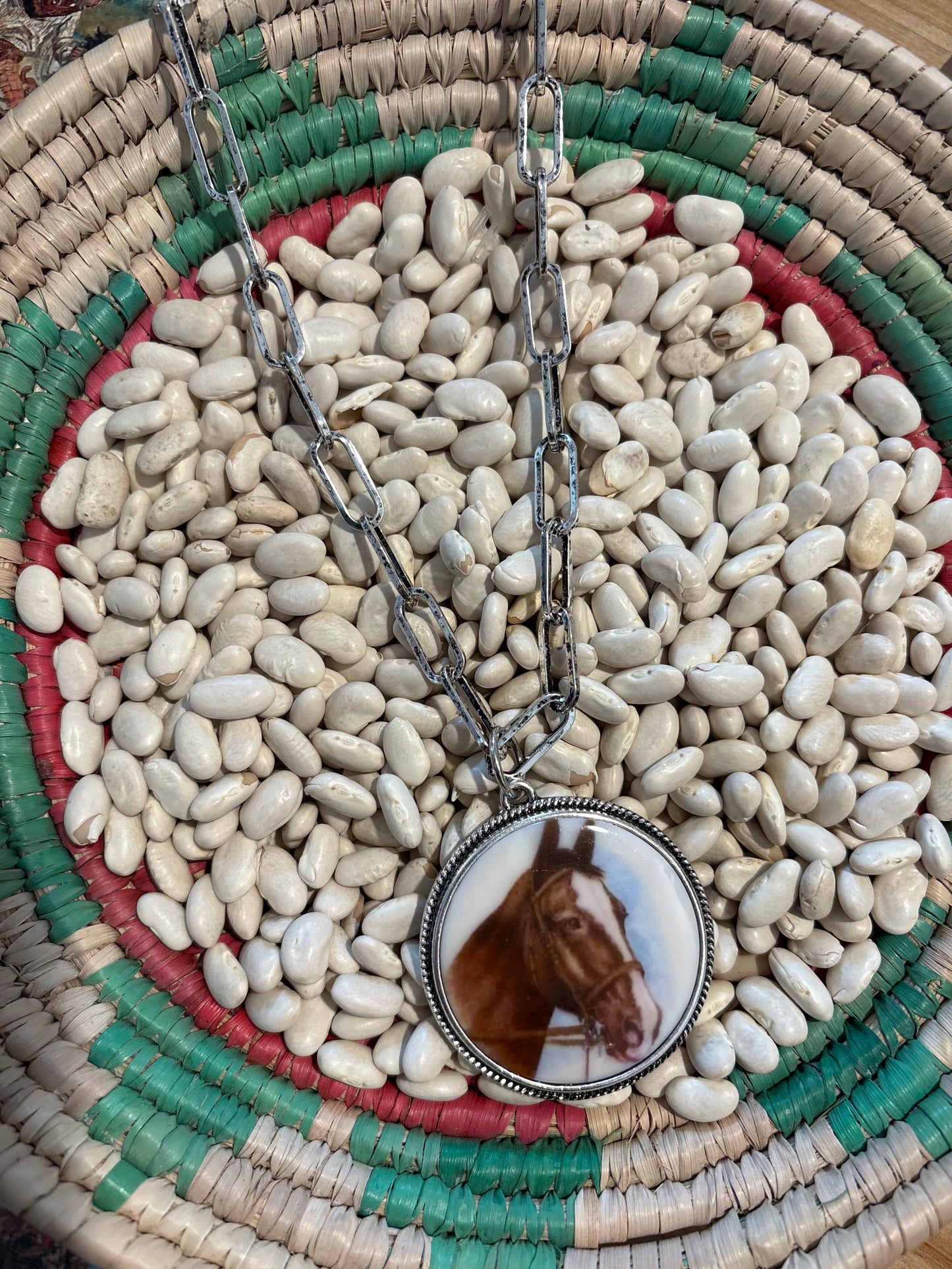 Horse Portrait Round Pendant Necklace