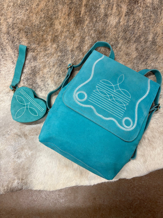 Blue Suede Leather Backpack