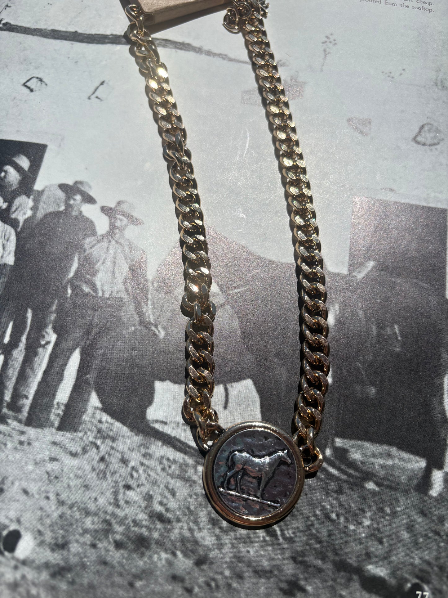 Western Two Tone Horse Coin Chain Necklace