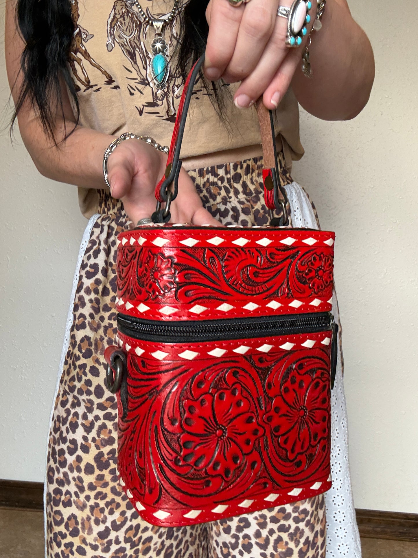 Tooled Leather Box Purse *Red
