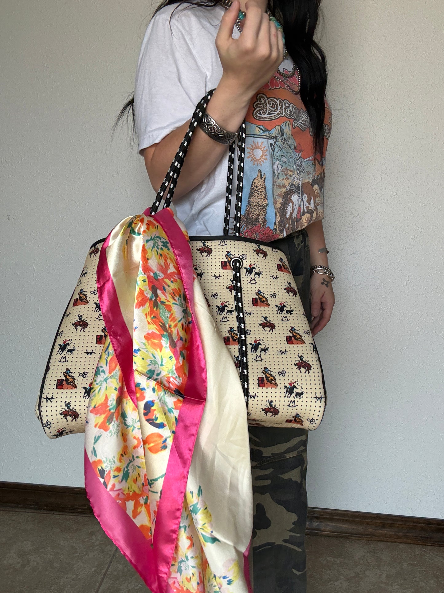 Vintage Cowboy Large Tote Bag