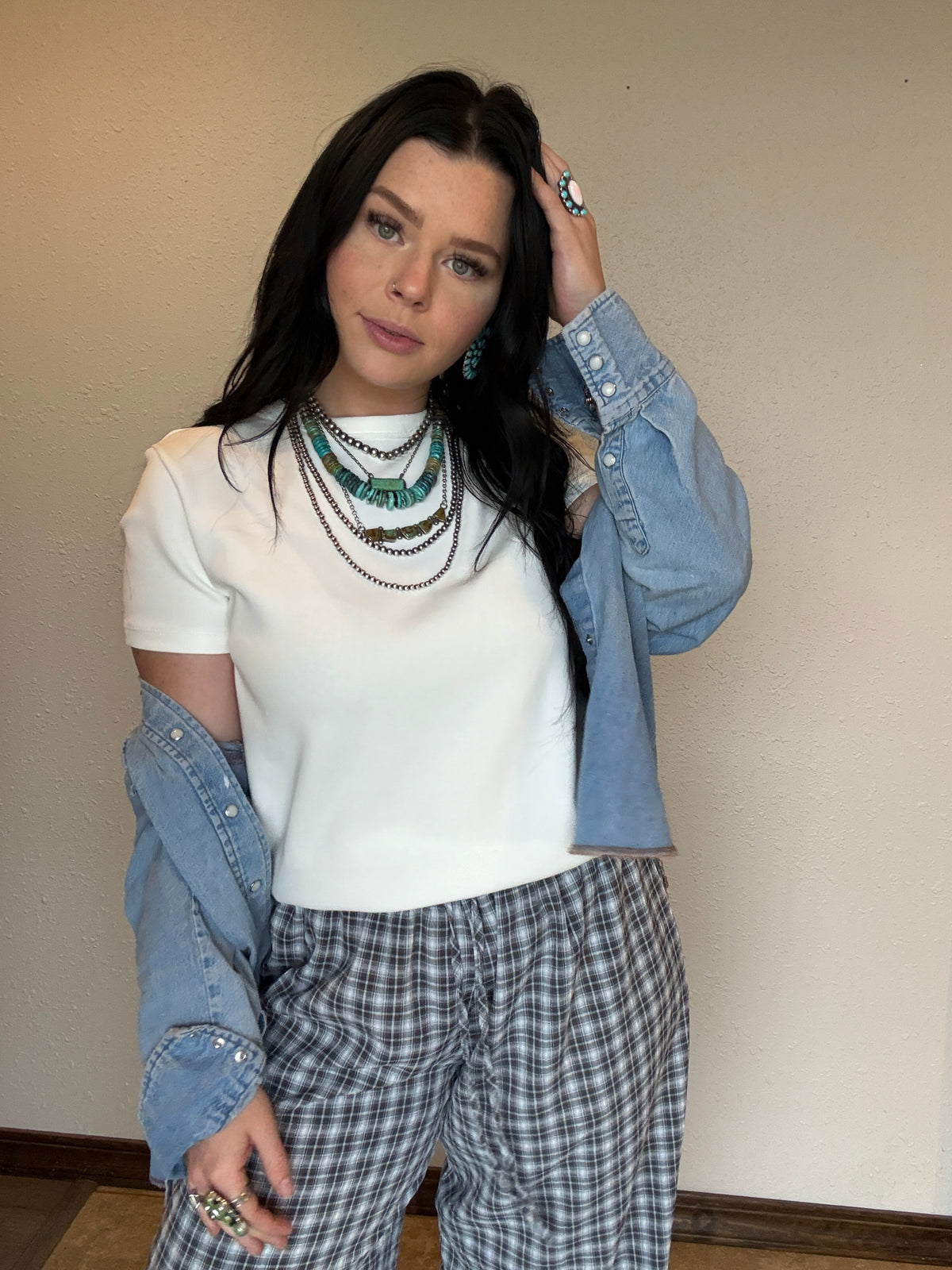 Short Sleeve Round Neck Soft Knit Jersey Top *White