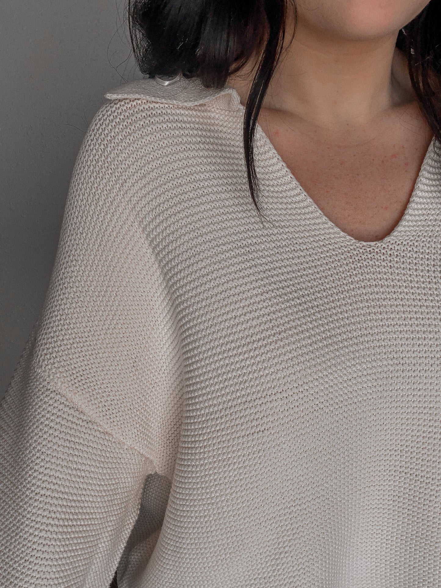 Cream V Neck Knit