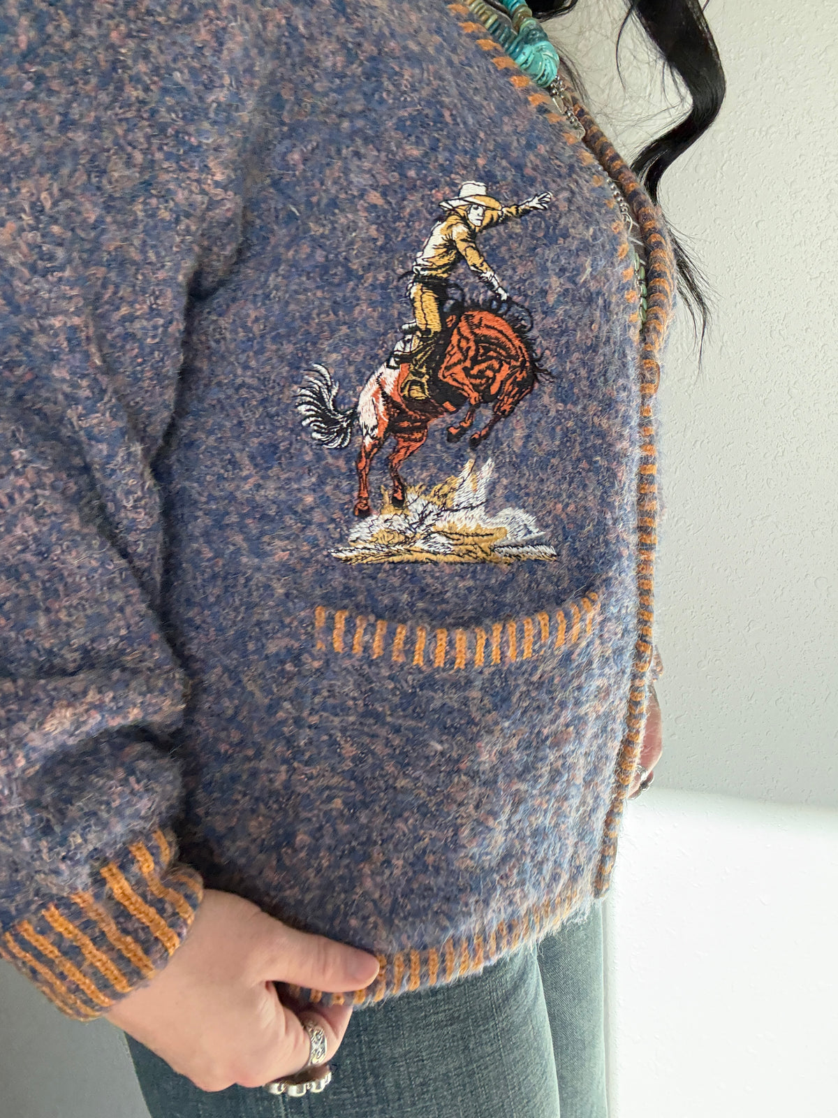 Cowboy Embroidered Fuzzy Knit