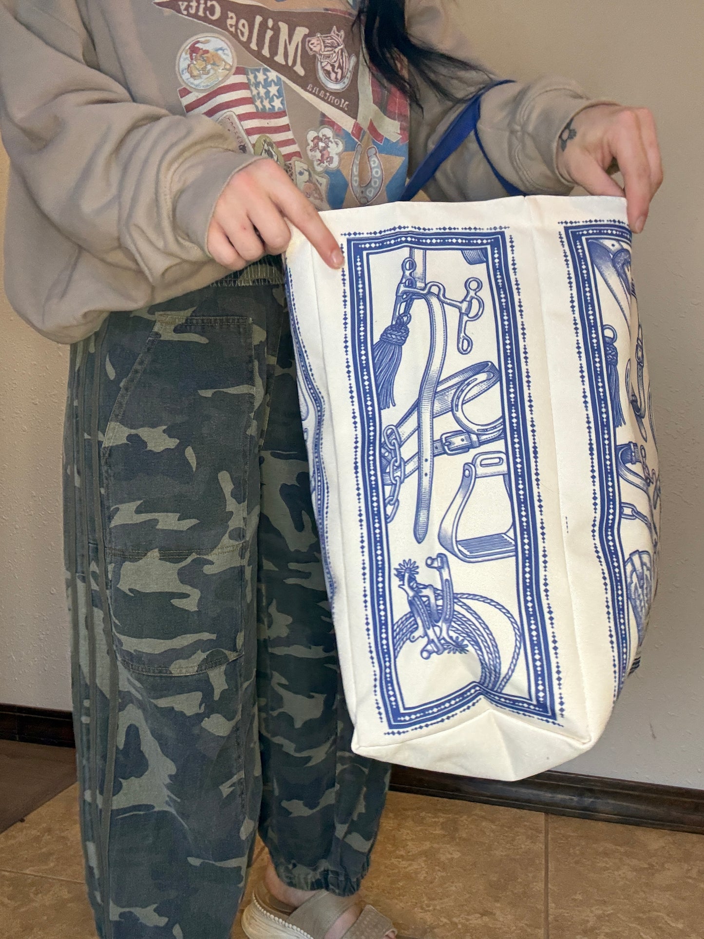 Large Canvas Market Tote Bag *Western Collage