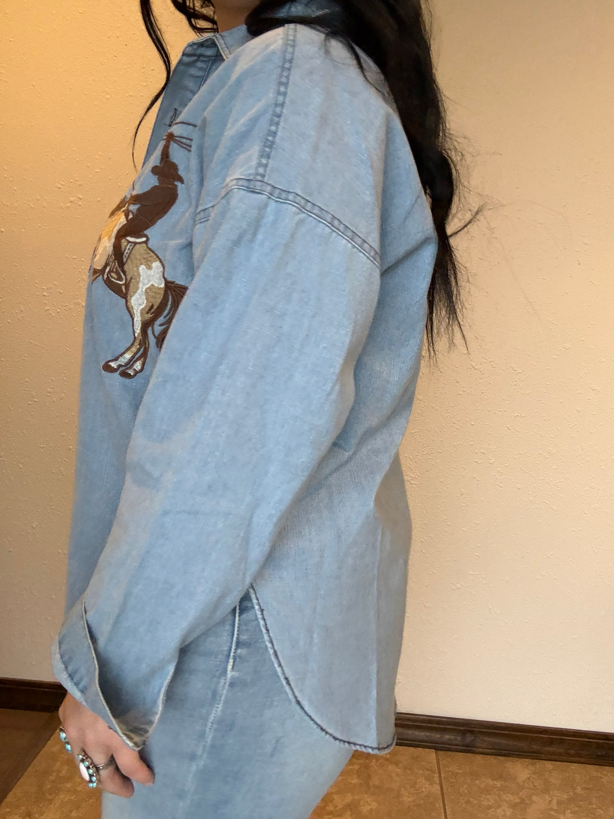 Blu Cowboy Embroidered Denim Top