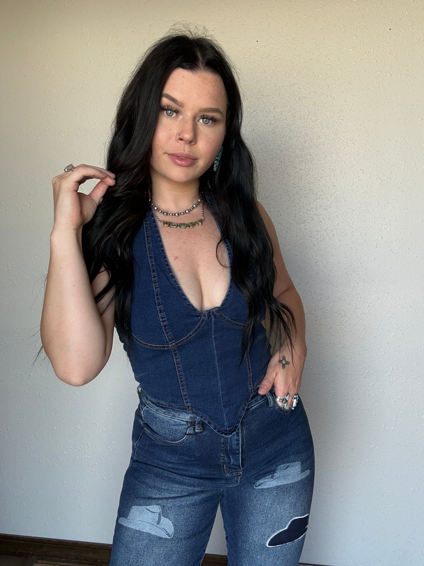 Dark Wash Denim Halter Top
