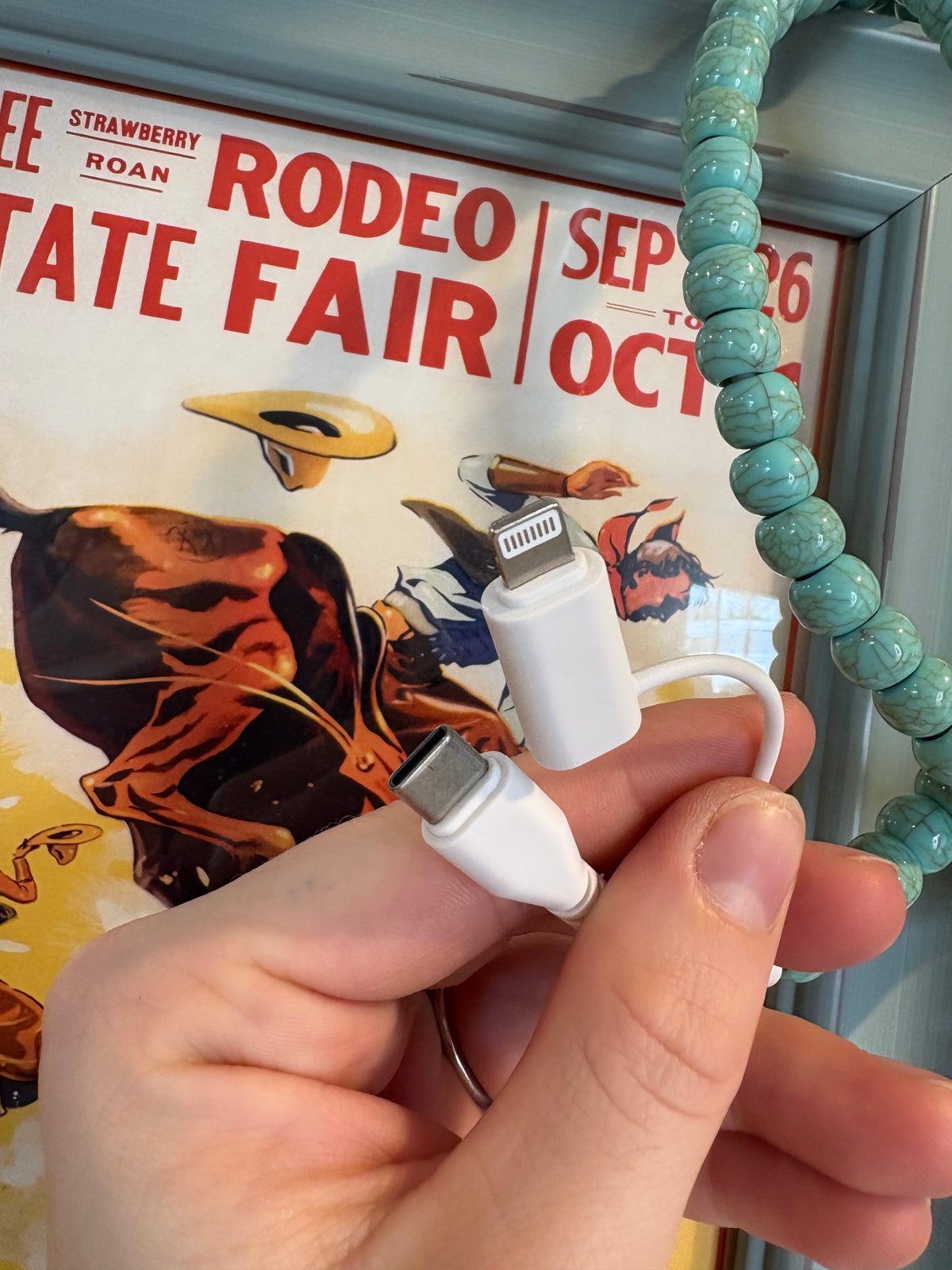Dual Beaded Phone Charger *Silver & Turquoise