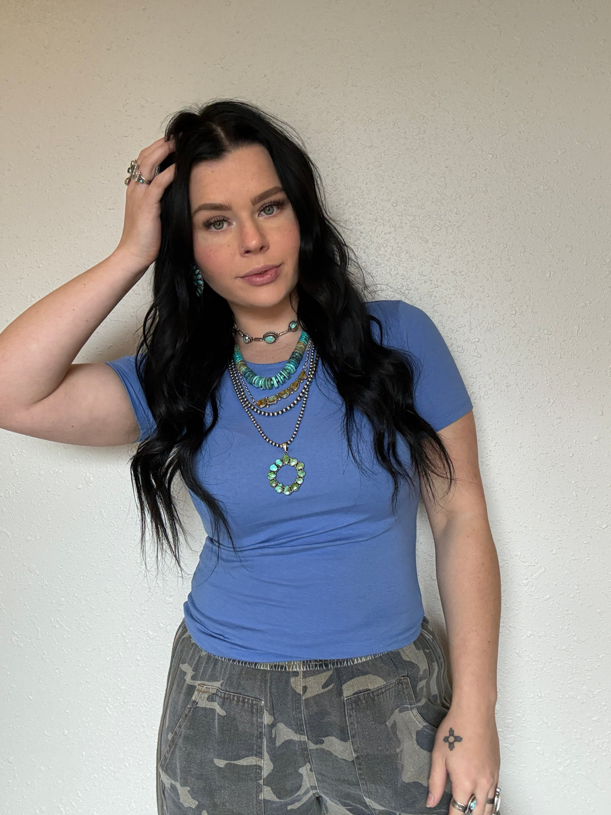 Short Sleeve Cotton Spandex Jersey Top *Blue