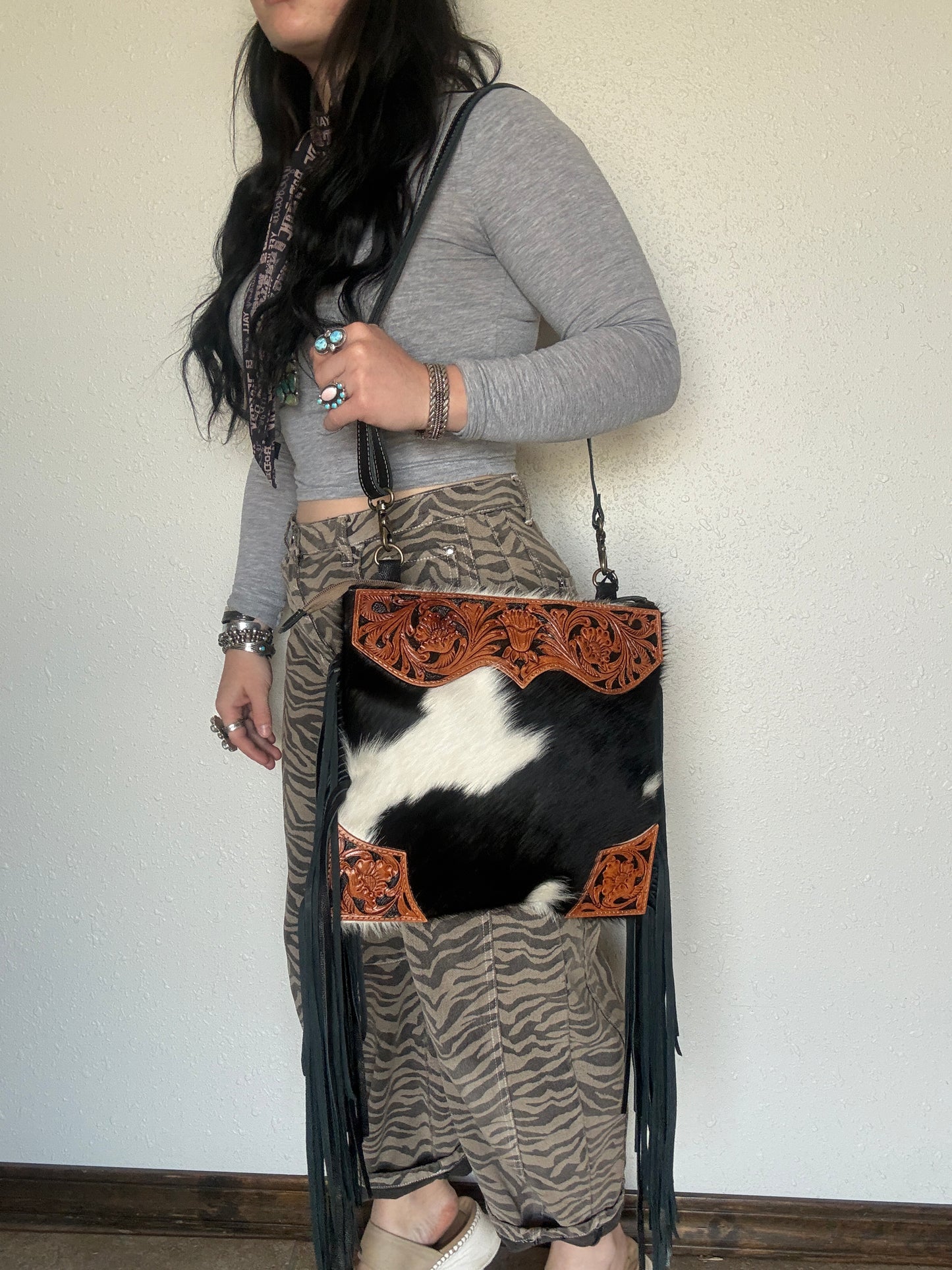 Tumbleweed Fringed Hand-Tooled Bag