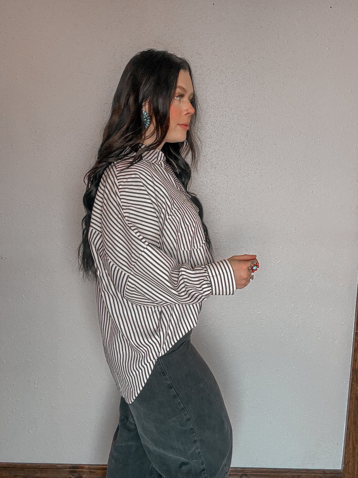 Oversized Striped Button Up